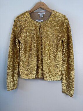 Maxou Gold Sequin Silk Sleeveless Top & Cardigan Matching , Set Vintage Size S